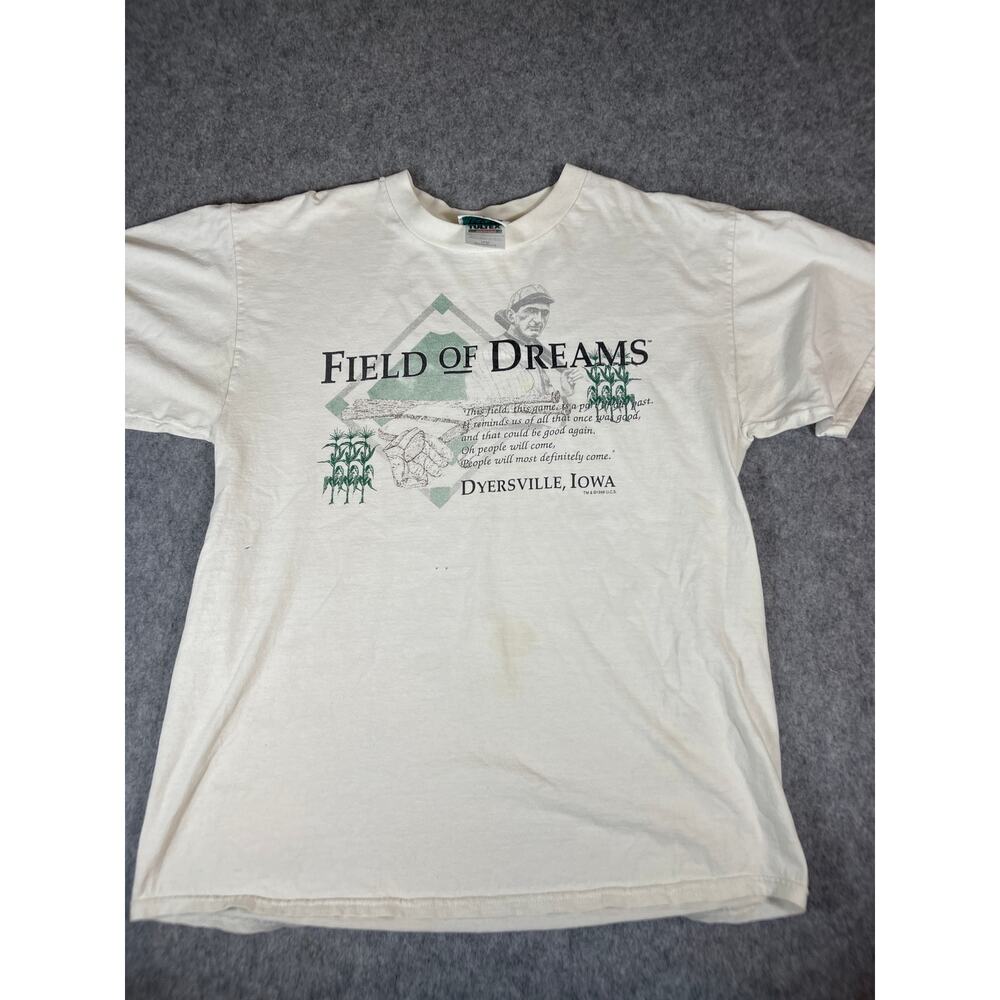 VINTAGE 90s Field Of Dreams Shirt Mens Large White Dyersville Iowa Baseball Tee